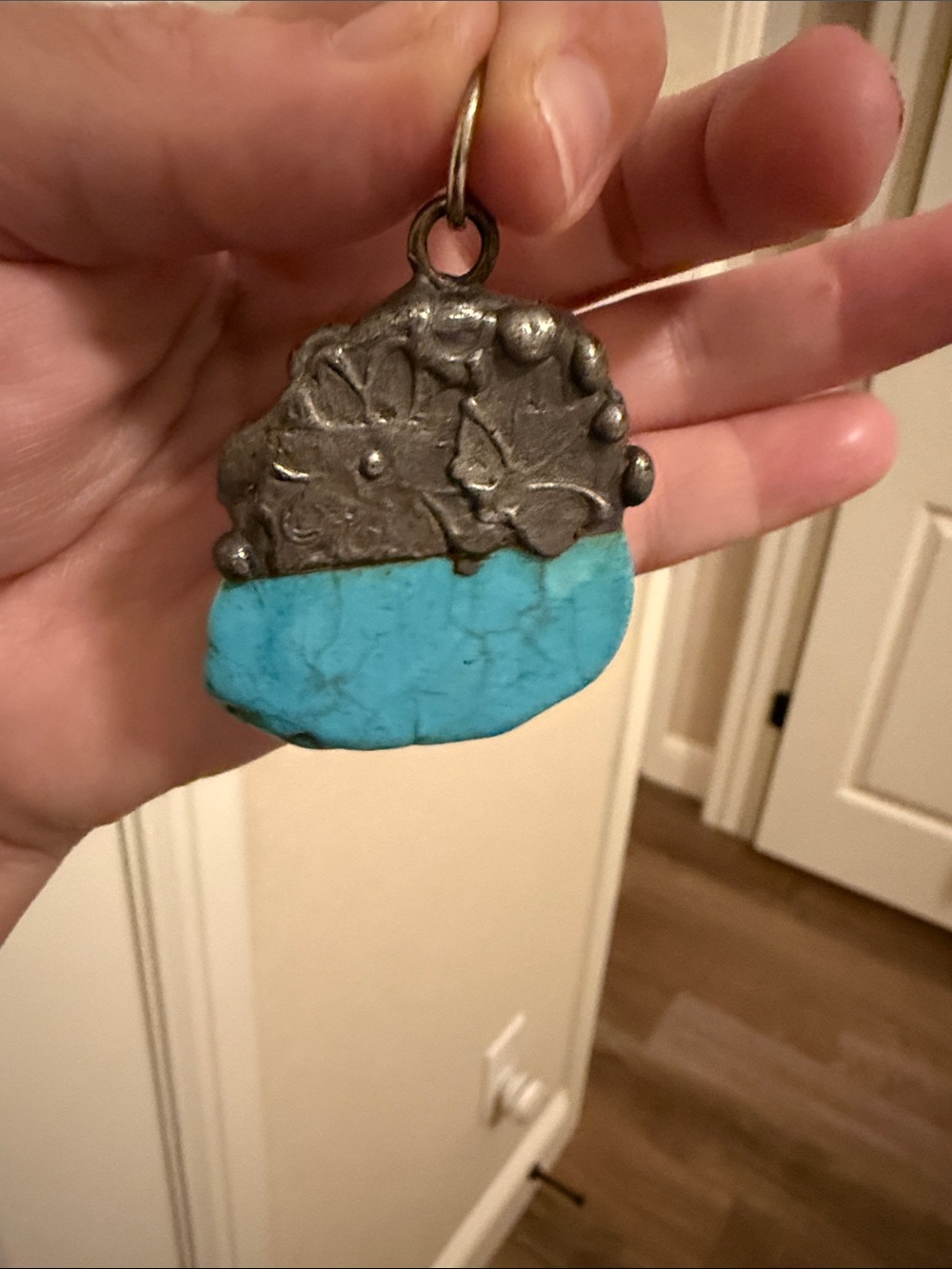 Turquoise Stone Pendant with Decorative Metal Cap - Picture 4 of 4